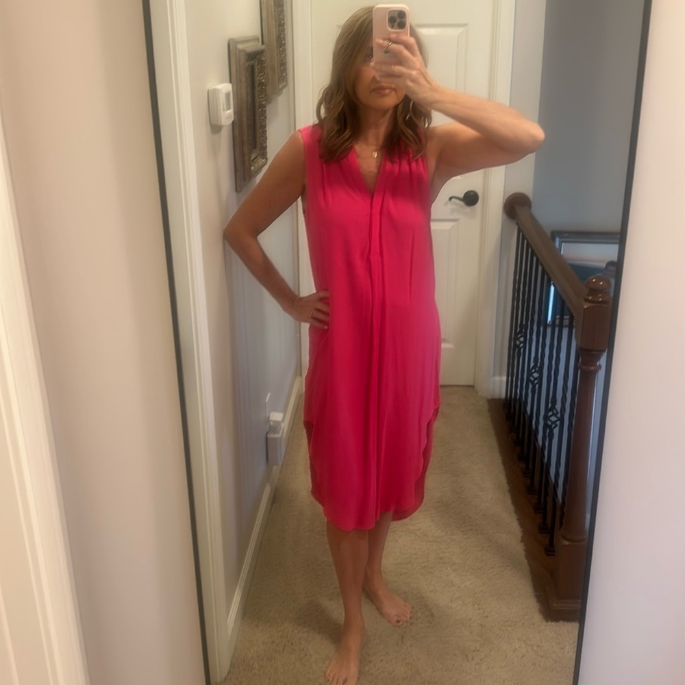 Cupid Fushia pink sleeveless V-neck cover up dress. Sz L